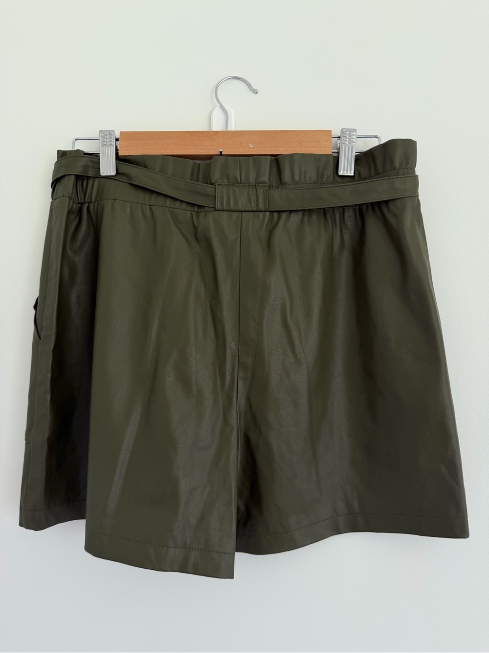 Cato's Olive Faux Leather Paperbag Shorts | Size Medium | Belted Waist - Picture 2 of 6